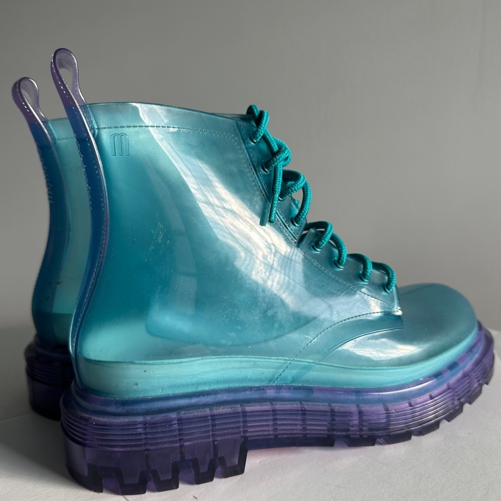 Melissa Coturno Teal Blue Purple Translucent Jelly Combat Boots Women's Size 7 - Picture 5 of 8